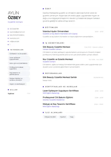 Güzellik Uzmanı Cv Örnekleri  cv indir